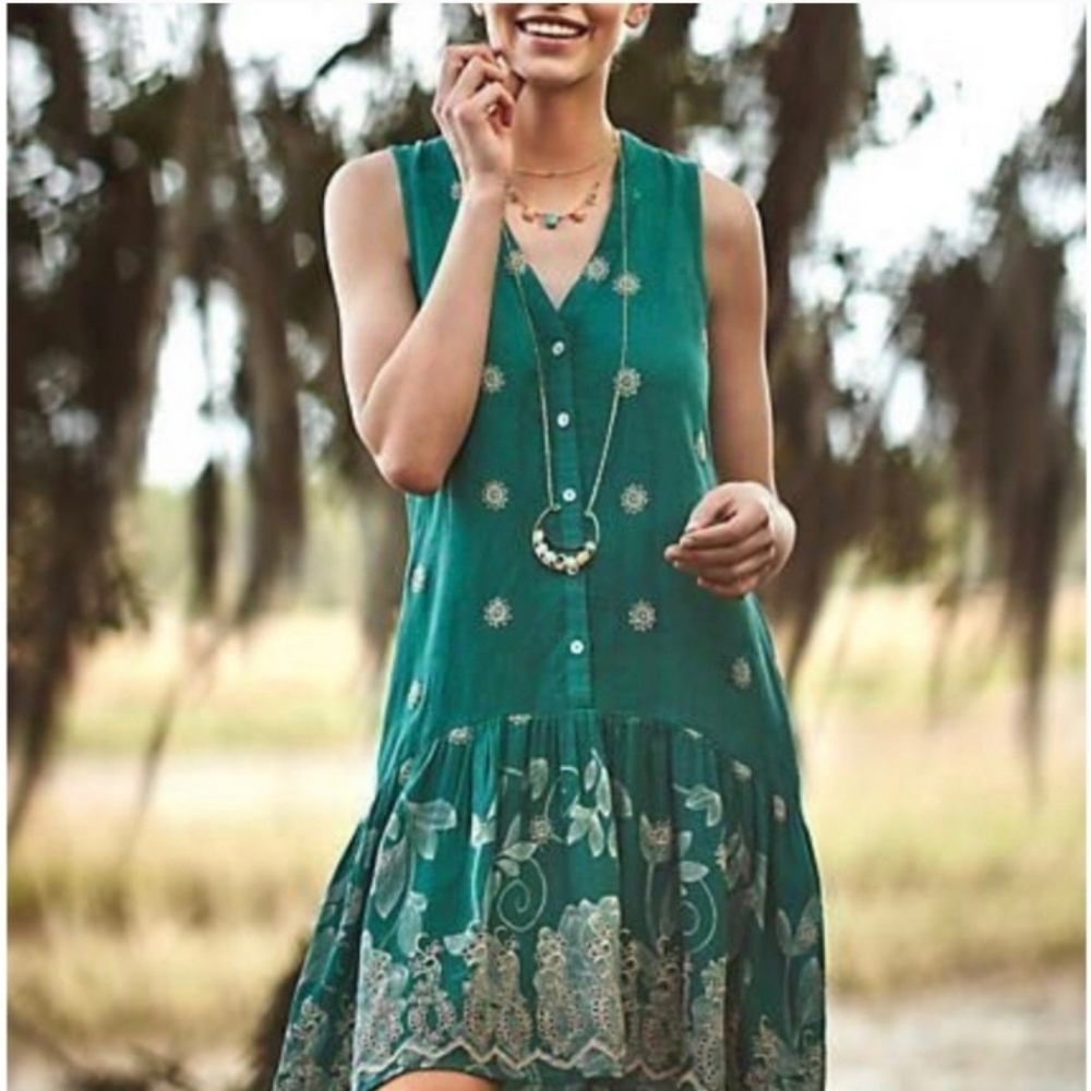 NWOT Maeve Anthropologie Embroidered Eyelet Midi Linen Dress | Small 4 6